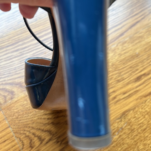 Ralph Lauren blue patent peep toe platform heels w ankle strap 39.5 purple label - Picture 7 of 10